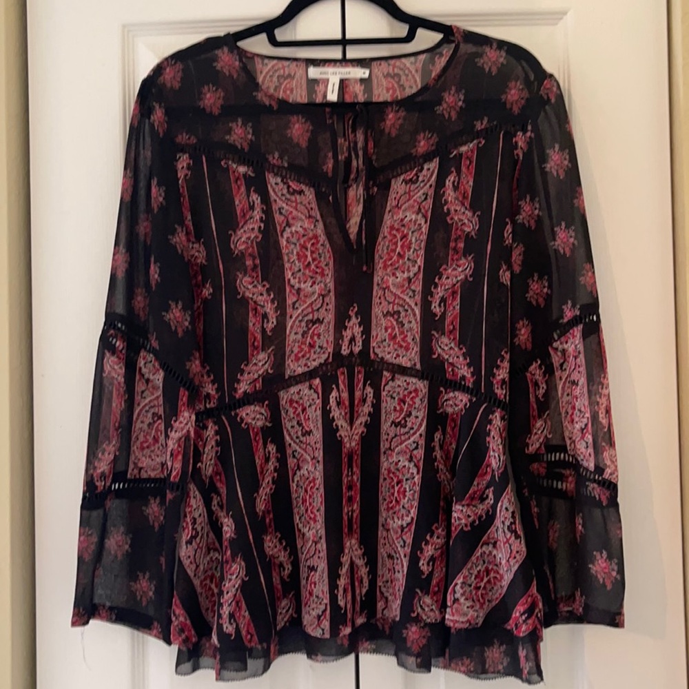 Black & red paisley floral sheer peplum blouse